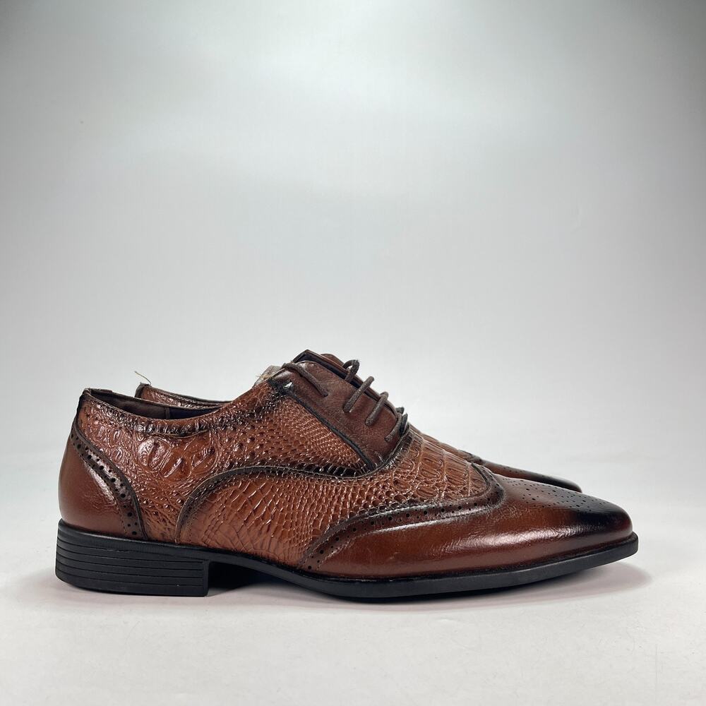 Brown Crocodile Leather Retro Wingtip Brogues Oxford Shoes Mens Sz US 14 EU 47